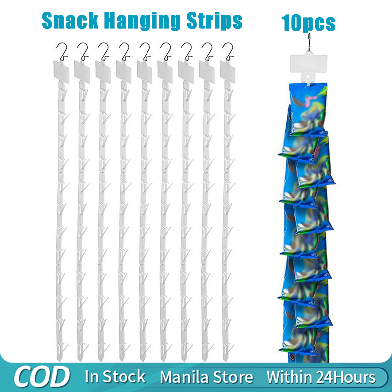 Food Storage Types - 透明プラスチック製ハンギングスナックストリップ、ユニバーサルコンビニエンスストア棚、フードディスプレイハンガー、折りたたみ式ショップクリップストリップ、10個
