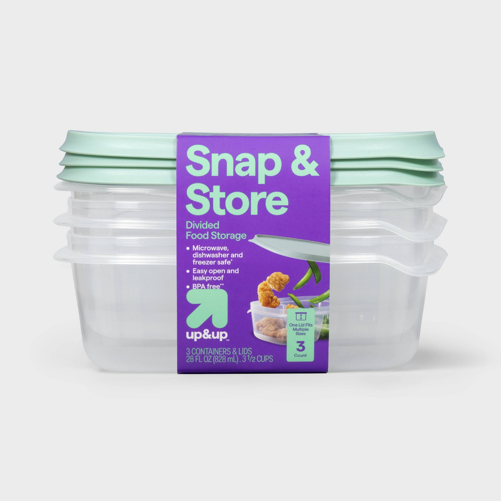Food Storage Prep Containers - 3個入り透明プラスチック製分割長方形食品保存容器、スナップ蓋付き、食事の準備やランチの整理に