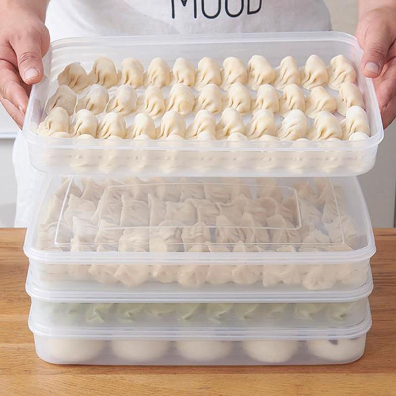 Food Storage Cupboard - 透明なキッチン収納ボックス 冷蔵庫オーガナイザー 食品グレードのプラスチック容器 トレイ 果物、野菜、肉、餃子用 C