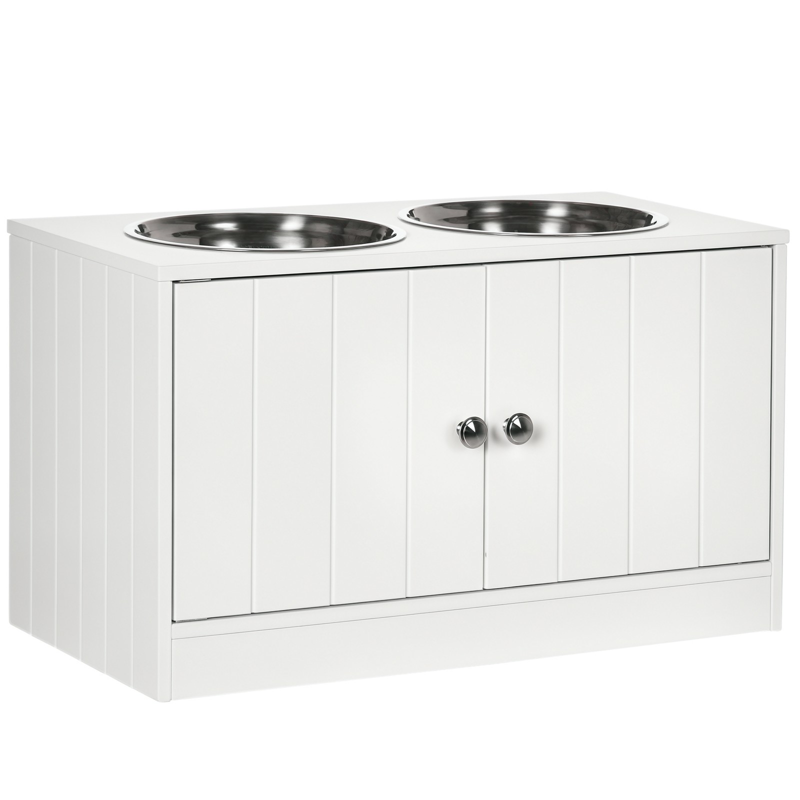Food Storage For Dog - 磁気ドア付きドッグフード収納キャビネット＆犬用給餌ステーション、ホワイト