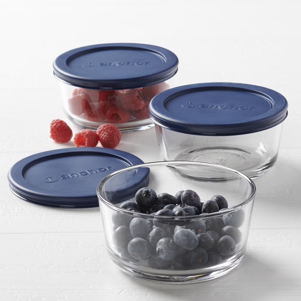Food Storage With Glass Lids - アンカーホッキング ガラス製食品保存容器 蓋付き、2カップサイズ、丸型、3個セット