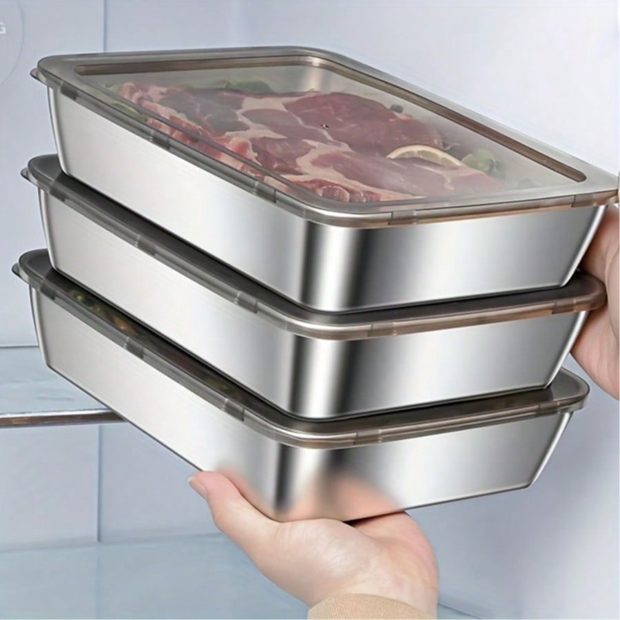 Food Storage Prep Containers - 6個セット（3つの容器＋3つの蓋）ステンレス製食品保存容器セット、積み重ね可能な食事準備容器、耐久性のある構造のランチボックス、錆びにくい、お手入れ簡単、ランチ、残り物、キッチン必需品、キッチンオーガナイザー、保存容器用