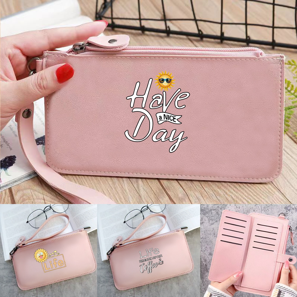 Food Storage Notes - 女性用ファッションPUレザー財布、カードバッグ、ハンドバッグ、フードプリントキーケース、ロングコインパース、クラッチ収納パック、ピンクの携帯電話バッグ