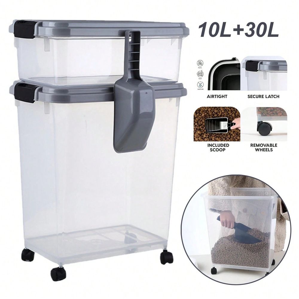 Food Storage For Dog - 食品保存容器、30ポンドと11ポンドのコンボ、猫用フード保存容器、犬用おやつ容器、密閉型、積み重ね可能、2カップスクープ付き