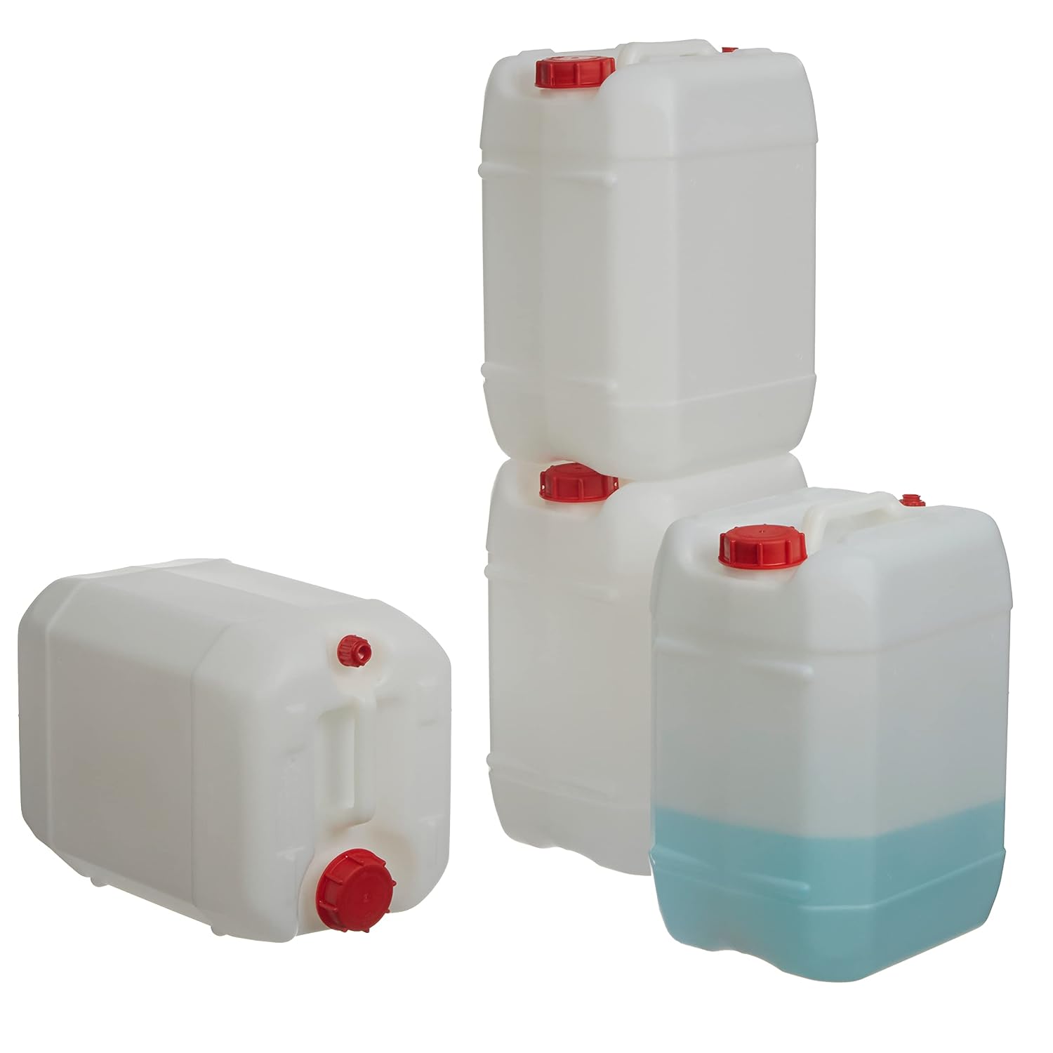 Food Storage Usa - 5ガロン積み重ね可能なプラスチックカーボーイコンテナ、漏れ防止ガスケット付きキャップ、頑丈な内蔵ハンドル、高耐久性HDPE食品グレード液体保存用ジャグ、ナチュラルホワイト、4個パック