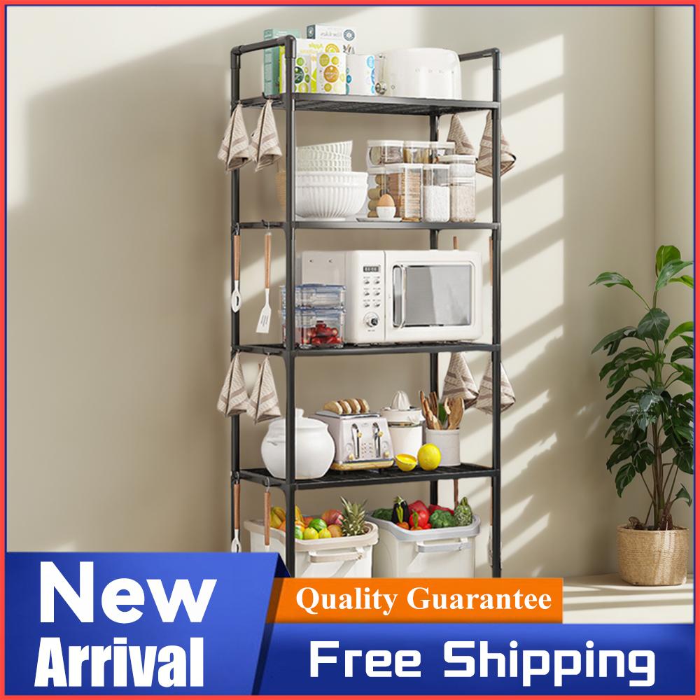 Food Storage Utensils - 5段シェルフユニット、頑丈な収納ラック、耐荷重66ポンド、キッチン、パントリー、クローゼット、バスルーム、ランドリー、ガレージ用スタンドシェルフ
