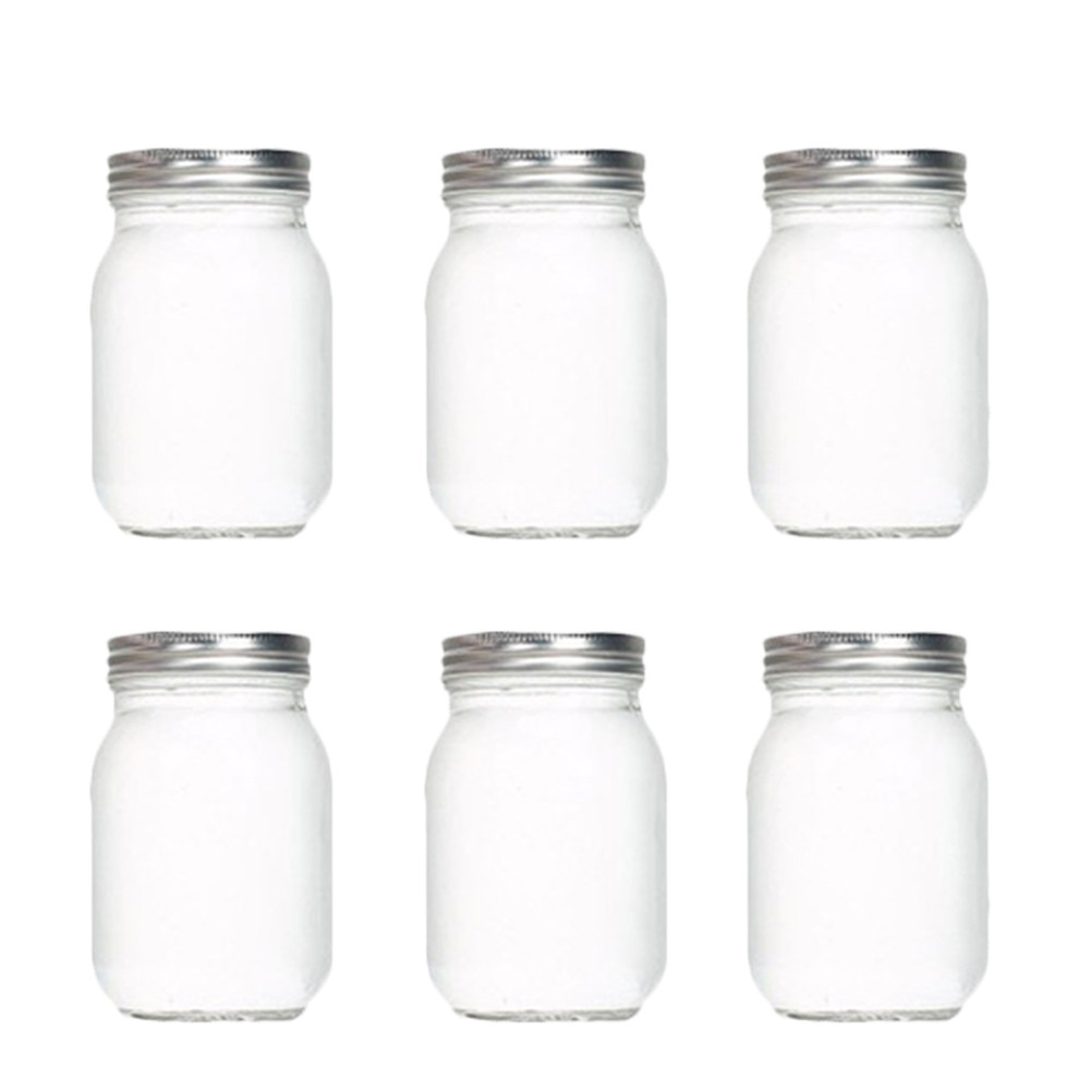 Food Storage With Glass Lids - 6個入り透明丸型ガラス瓶、気密蓋付き、食品保存用、コーヒー、紅茶、蜂蜜、ドライフルーツ、ジャム、ピクルス、キッチンガラス用