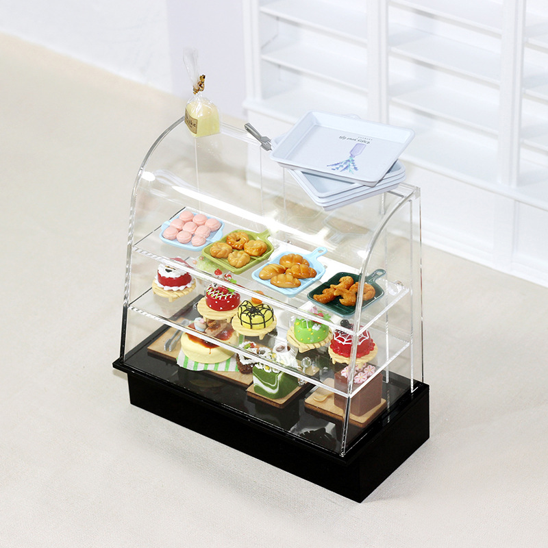 Food Storage Types - 1/12ドールハウスミニチュアフードベーカリーショップケーキディスプレイカウンターリーキャビネットショーケース棚手作りドールハウス