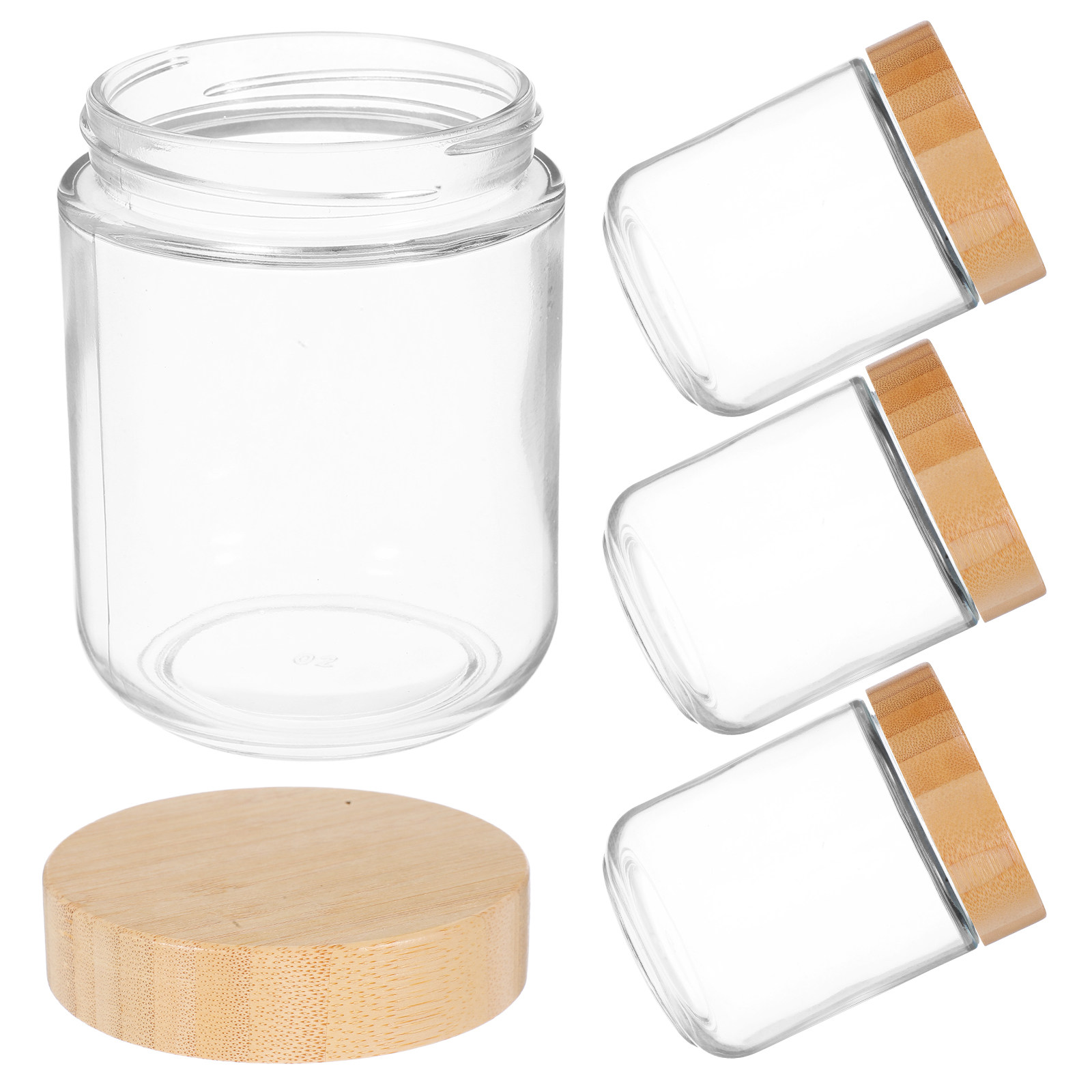 Food Storage With Glass Lids - 竹製蓋付き透明ガラスジャー4個セット、気密性のある食品保存容器、キッチン整理・装飾用