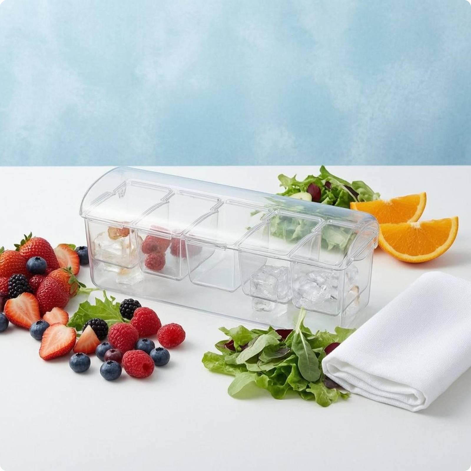 Food Storage Prep Containers - 気密性の高いサラダ保存容器、5つのコンパートメント付きの長方形食品容器、キッチンでの食事の準備や冷蔵保存に最適
