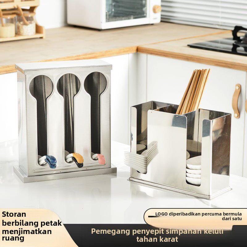 Food Storage Utensils - 食品グレードのステンレス鋼製箸スプーン収納ボックス商業レストランカバーホテルスクエア型食器ホルダーラック