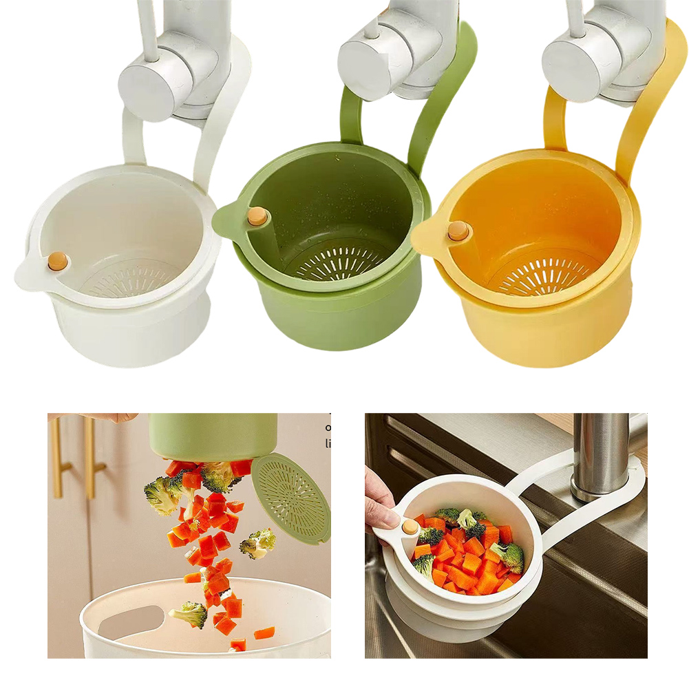 Food Storage Types - 1個入りプレス式排水バスケット：食品ストレーナー＆シンクオーガナイザー、キッチン＆バスルーム用多機能蛇口吊り下げ収納