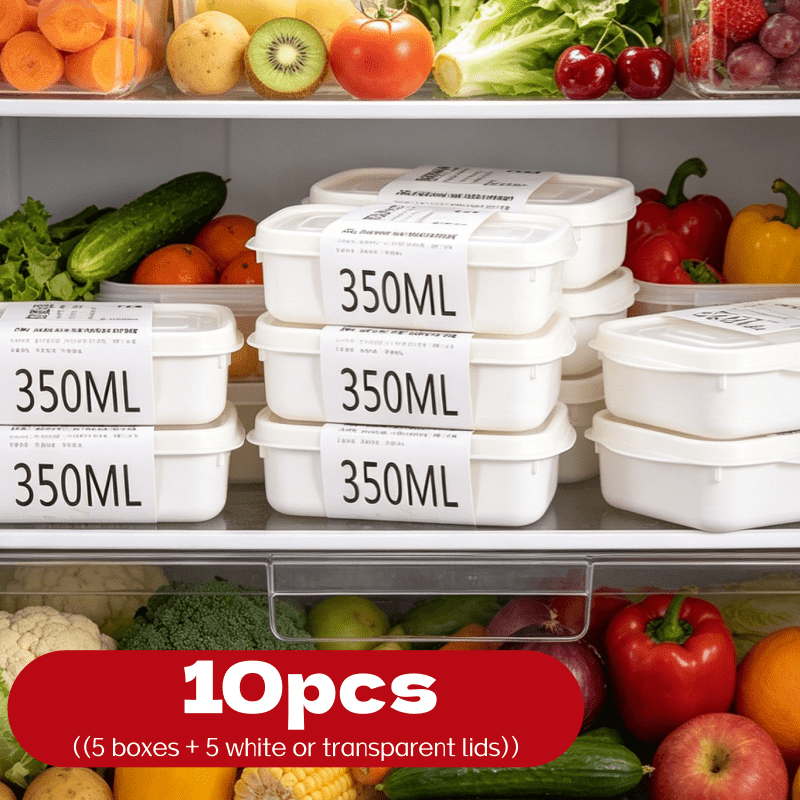 Food Storage Cupboard - 10個入り再利用可能スタッカブル食品保存容器セット 5つの容器+5つのランダムカラー蓋 小分け冷凍容器 ランチ弁当箱