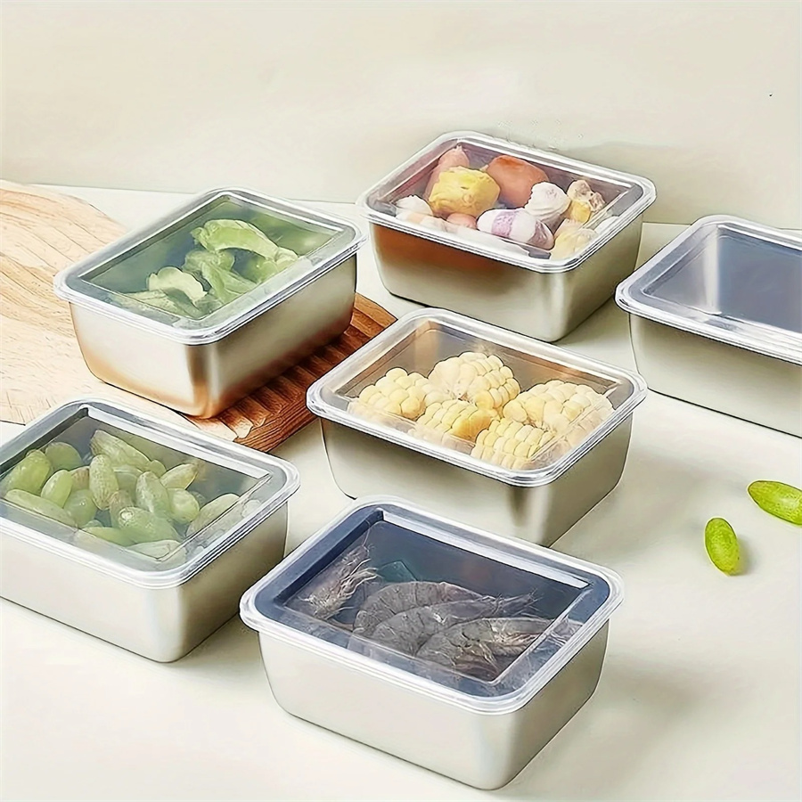 Food Storage Cupboard - 1/3/5 個ステンレス鋼食品収納ボックス鮮度保持ボックス蓋付き、長方形ソーセージ麺フルーツ皿カバー付き