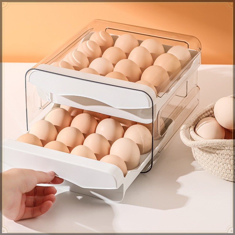 Food Storage Types - 食品グレードPP＆PET製 卵収納ホルダー 32グリッド 大容量 引き出し式 キッチン
