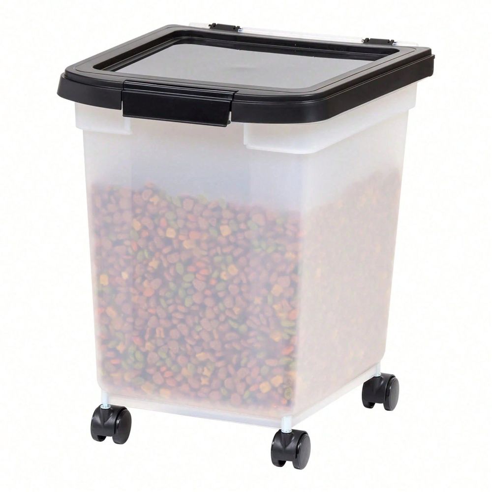 Food Storage For Dog - 透明プラスチック製収納バケツ（車輪と蓋付き、25ポンド） 気密性のあるペットフード容器 犬猫用フード保存容器