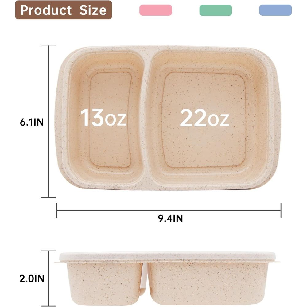 4パック弁当箱、2つのコンパートメント付き食事準備容器、蓋付 - Food Storage Prep Containers のレビューと価格