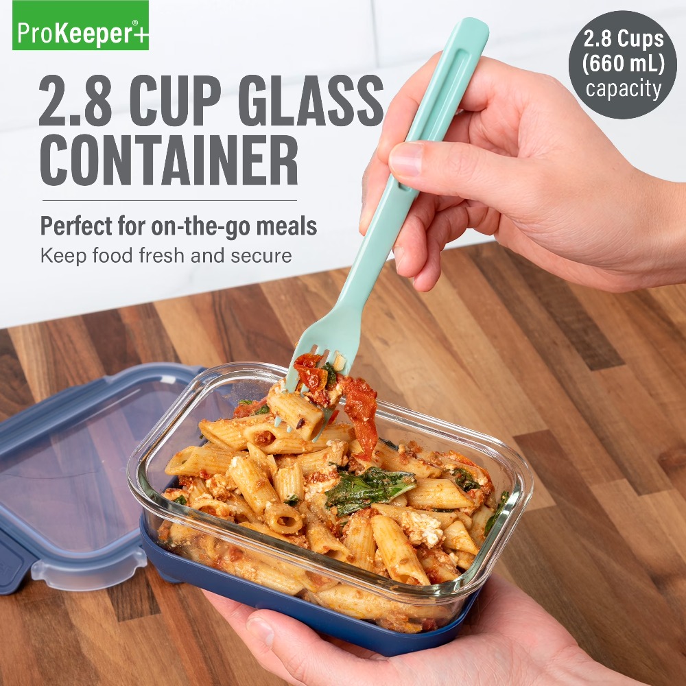 2.8カップガラス製食品保存容器、シリコンベースと気密ロック - Food Storage Prep Containers のレビューと価格