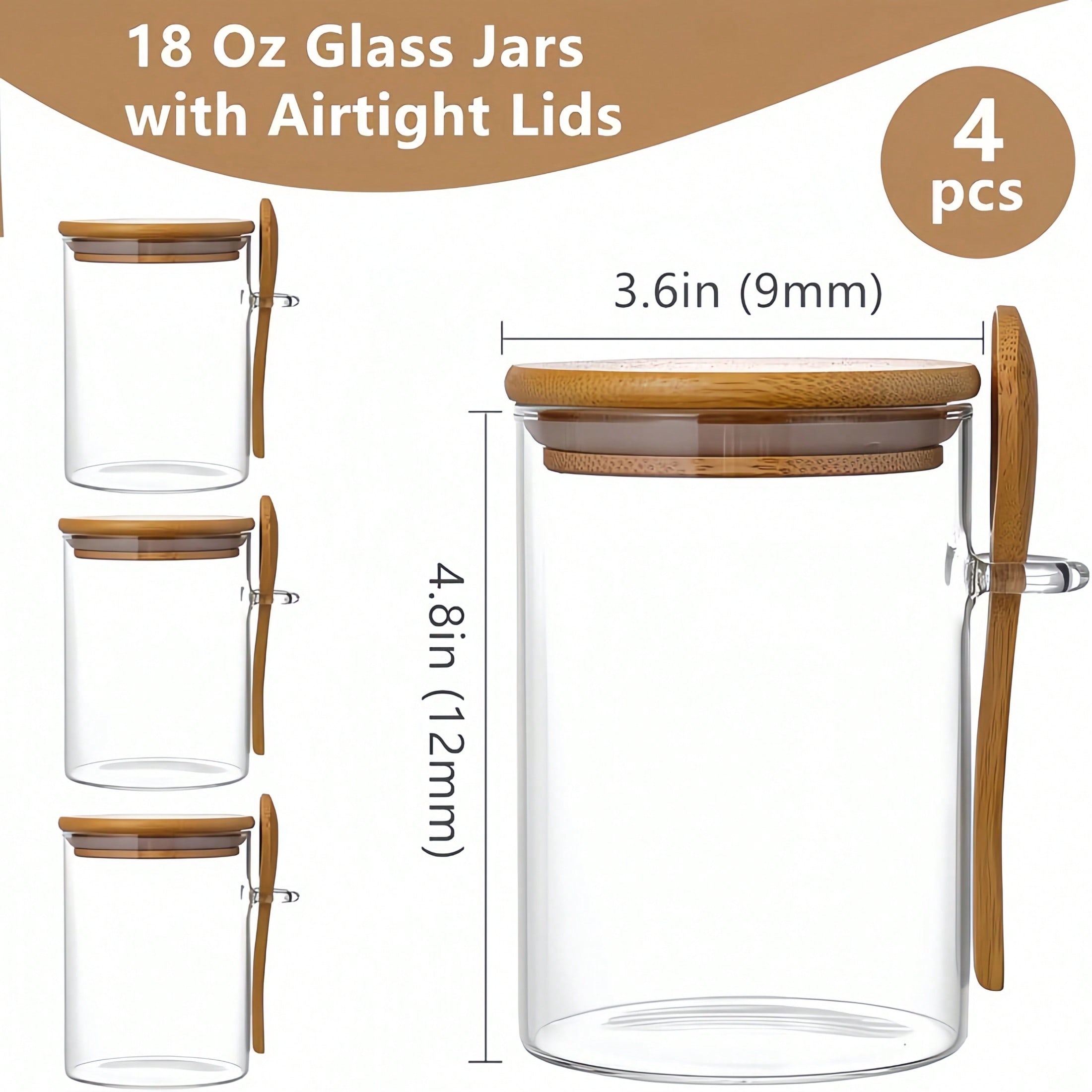 4ピース収納セット（収納ジャー4個+蓋4個+スプーン4本）竹 - Food Storage With Glass Lids のレビューと価格