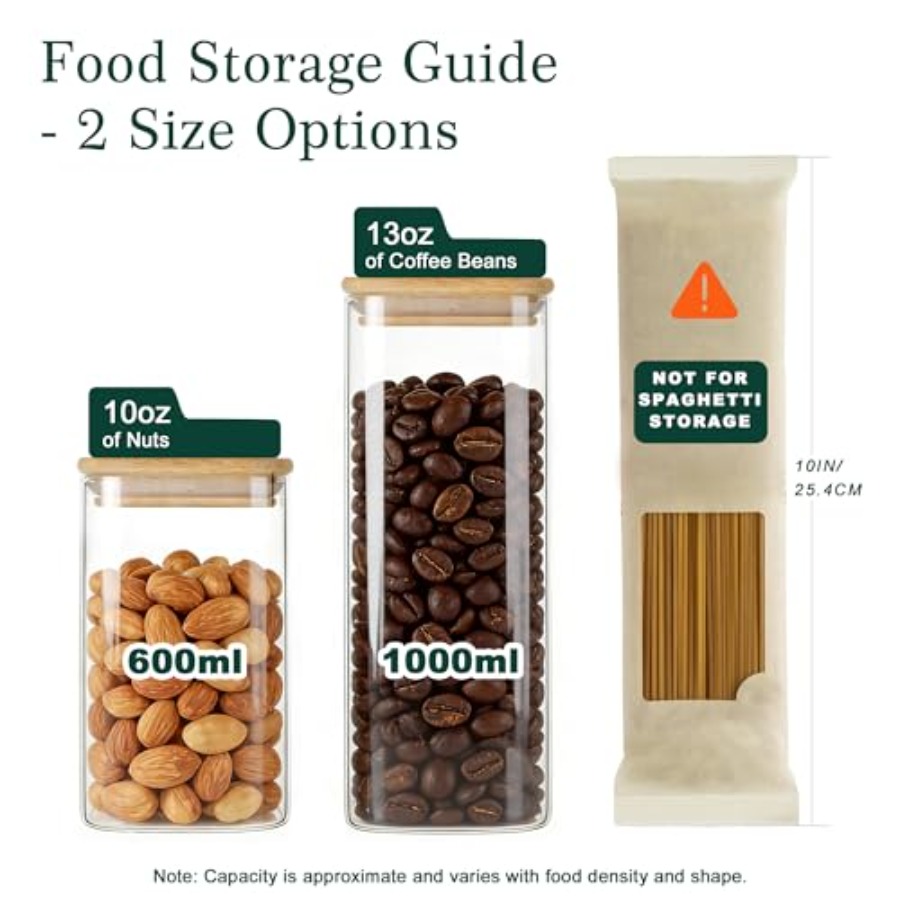 12個入り正方形ガラス保存瓶 竹製蓋付き 0.6クォート/1 - Food Storage With Glass Lids のレビューと価格