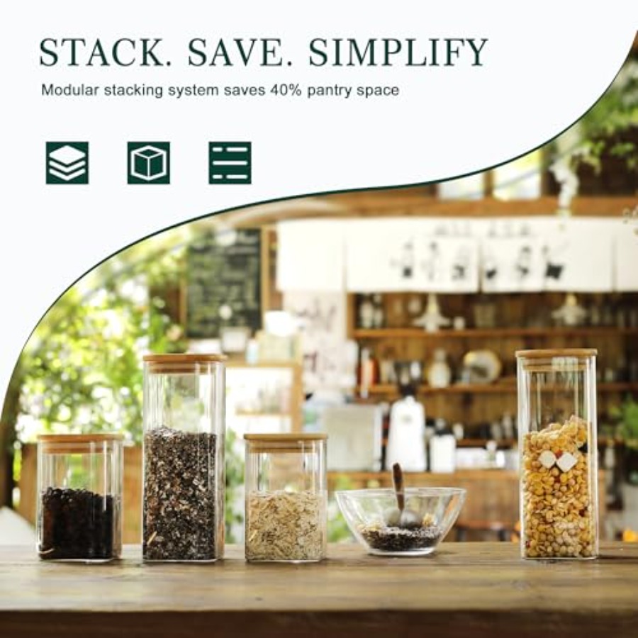 12個入り正方形ガラス保存瓶 竹製蓋付き 0.6クォート/1 - Food Storage With Glass Lids のレビューと価格