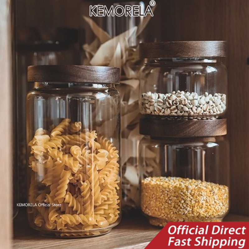 木製蓋ガラス気密キャニスターキッチン収納ボトル瓶食品容器穀物 - Food Storage With Glass Lids のレビューと価格
