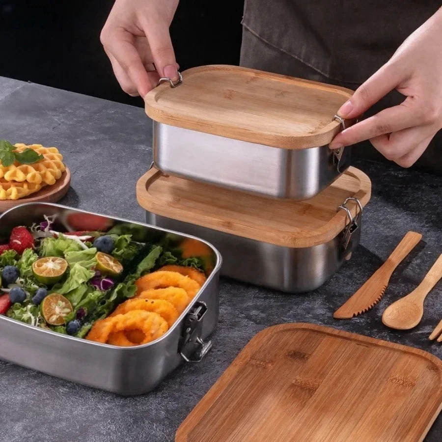 新しい304ステンレス製竹製蓋付きランチボックス、和風蓋付き - Food Storage Cupboard のレビューと価格