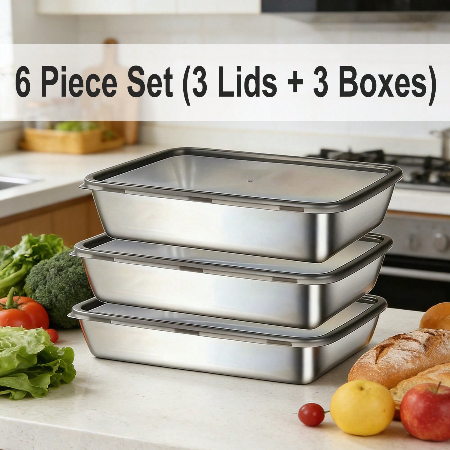 6個セット（3つの容器＋3つの蓋）ステンレス製食品保存容器セ - Food Storage Prep Containers のレビューと価格