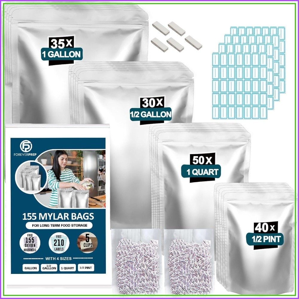 155枚のマイラーバッグ、155個の酸素吸収剤付き-210ラ - Food Storage Long Term のレビューと価格