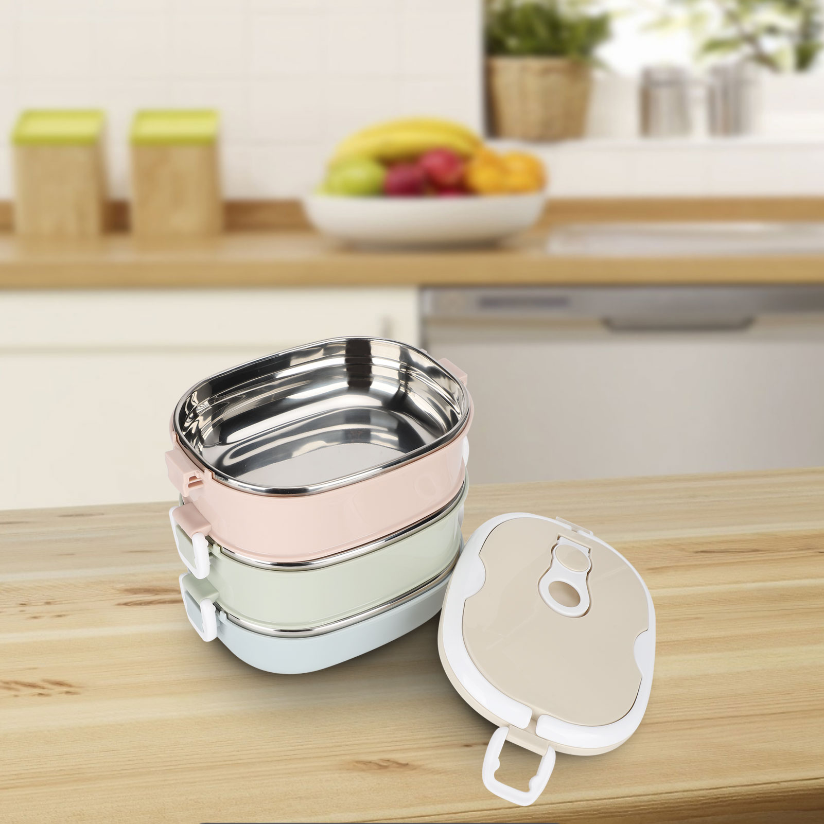 弁当箱弁当箱ポータブルステンレス鋼食品容器学生子供作業キッチ - Food Storage Utensils のレビューと価格