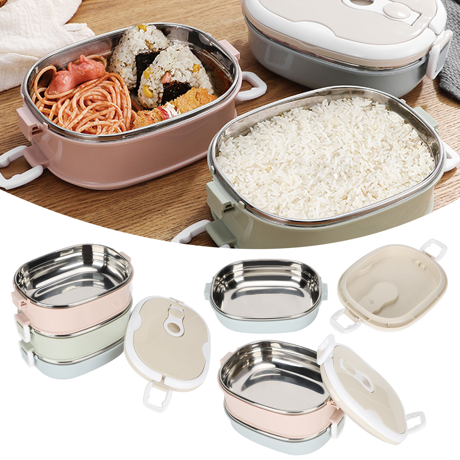 弁当箱弁当箱ポータブルステンレス鋼食品容器学生子供作業キッチ - Food Storage Utensils のレビューと価格