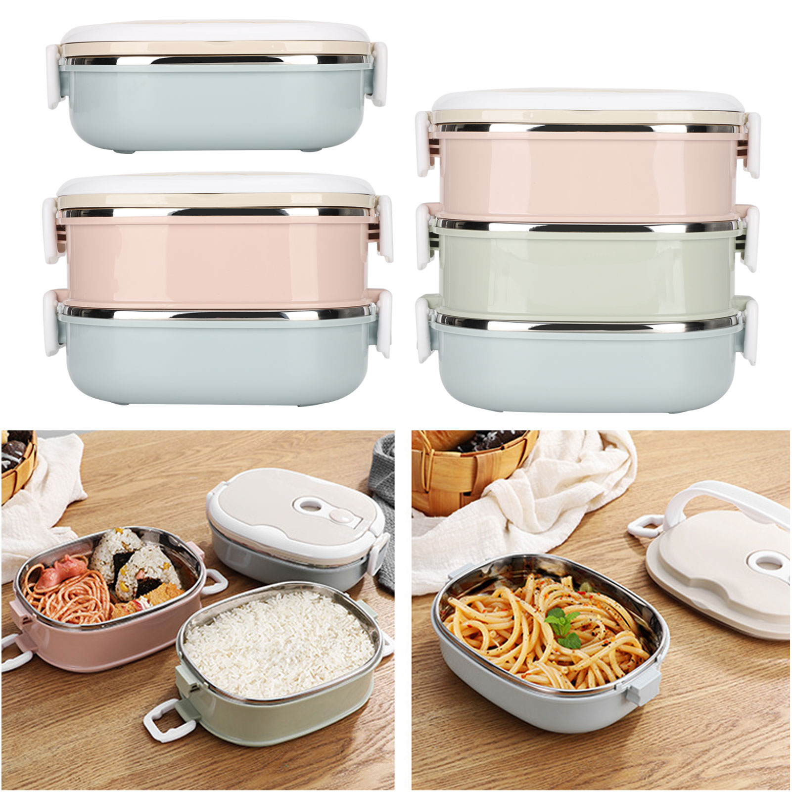 弁当箱弁当箱ポータブルステンレス鋼食品容器学生子供作業キッチ - Food Storage Utensils のレビューと価格