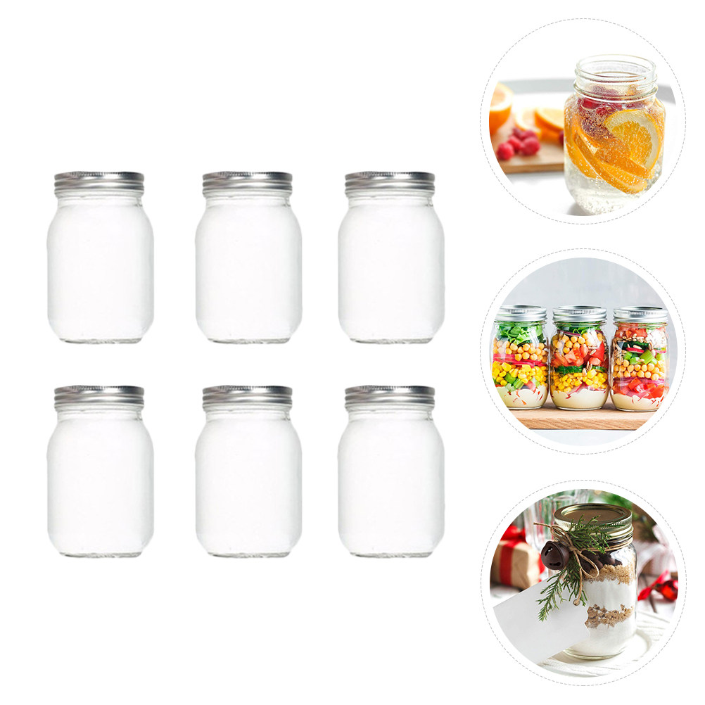 6個入り透明丸型ガラス瓶、気密蓋付き、食品保存用、コーヒー、 - Food Storage With Glass Lids のレビューと価格