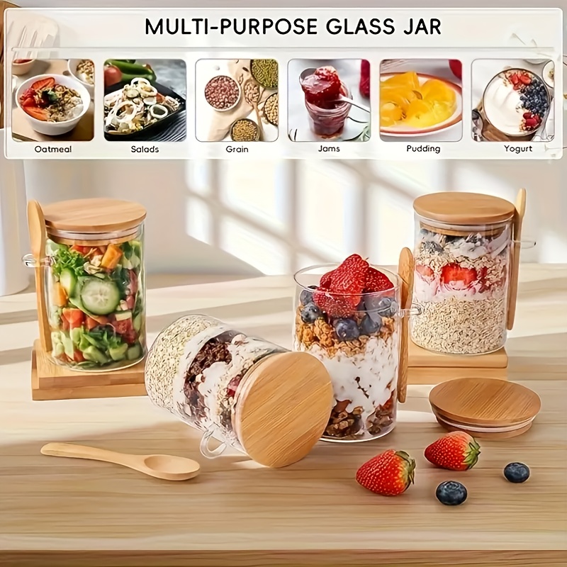 1/2/4/8個入りオートミールガラスカップセット、蓋とスプ - Food Storage With Glass Lids のレビューと価格