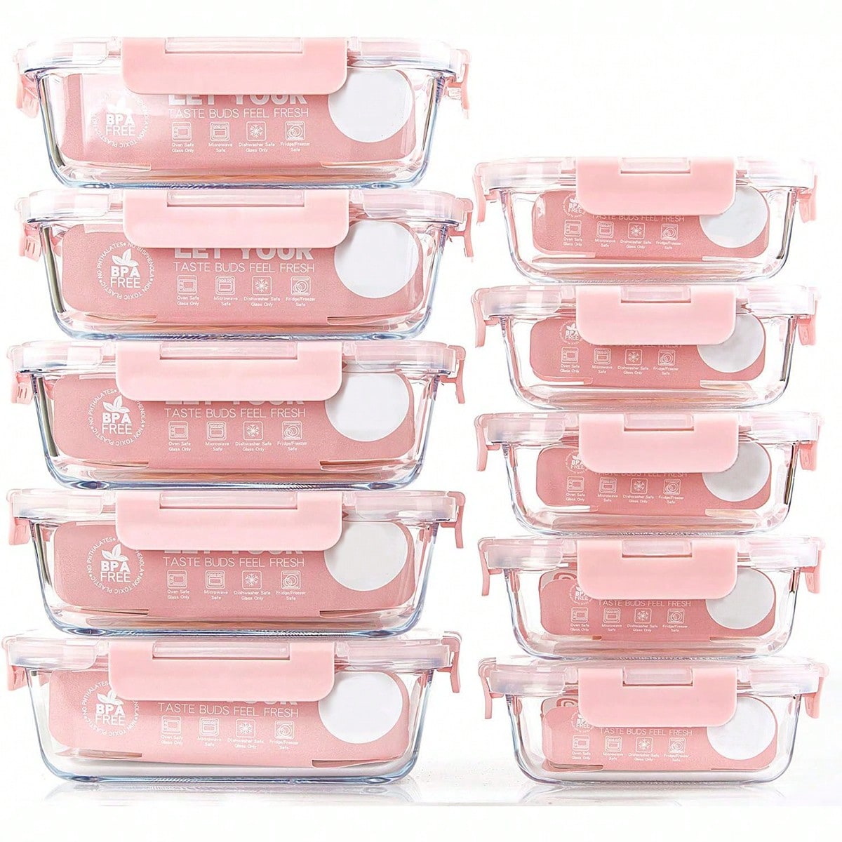 10個入りガラス製ミールプレップ容器、蓋付き食品保存容器、気 - Food Storage Cupboard のレビューと価格