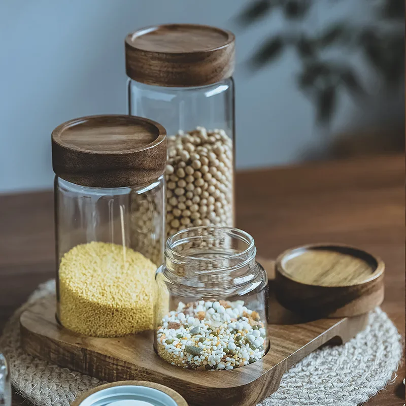 木製蓋付きガラスジャー,気密キャニスター,密閉フード容器,ベ - Food Storage With Glass Lids のレビューと価格