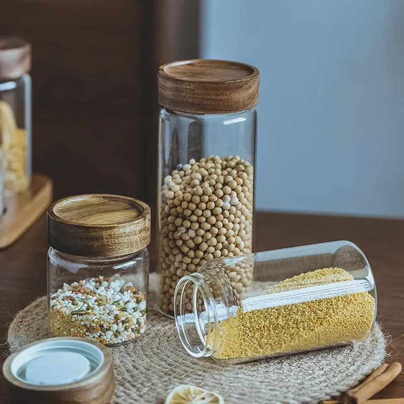 木製蓋付きガラスジャー,気密キャニスター,密閉フード容器,ベ - Food Storage With Glass Lids のレビューと価格