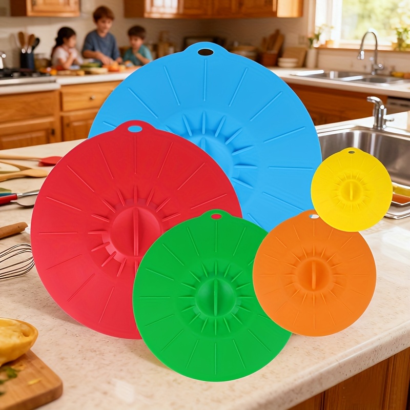 5ピースシリコン蓋、耐熱電子レンジ用防滴蓋、シリコン鍋蓋、カ - Food Storage Utensils のレビューと価格