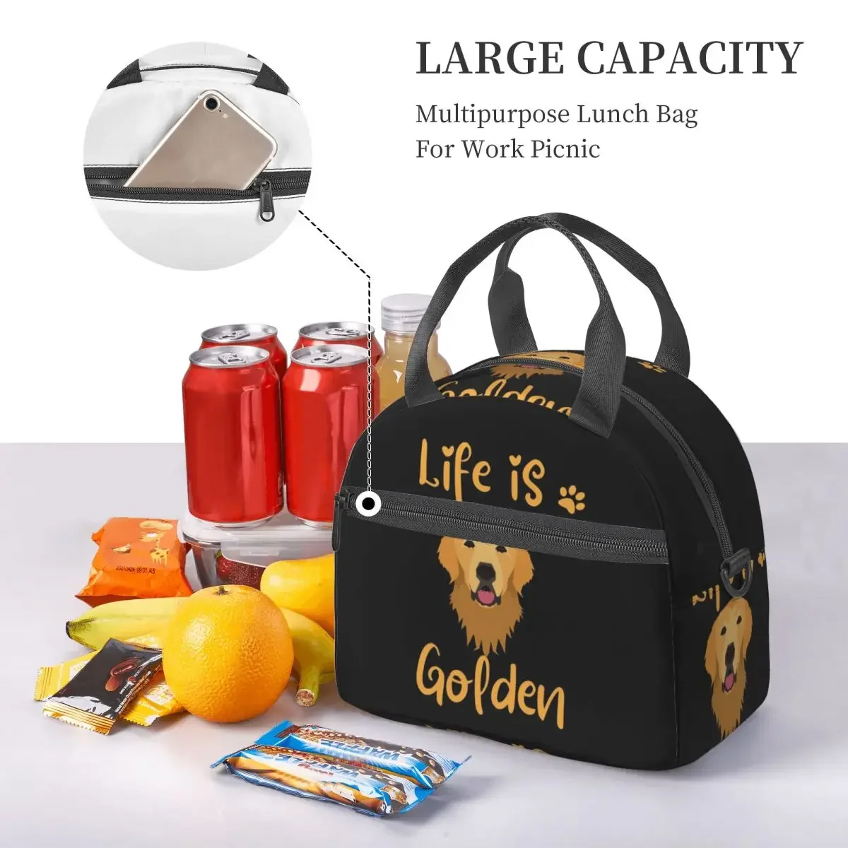 ゴールデンレトリバーの名言柄断熱ランチバッグ 女性用 ピクニ - Food Storage Quotes のレビューと価格