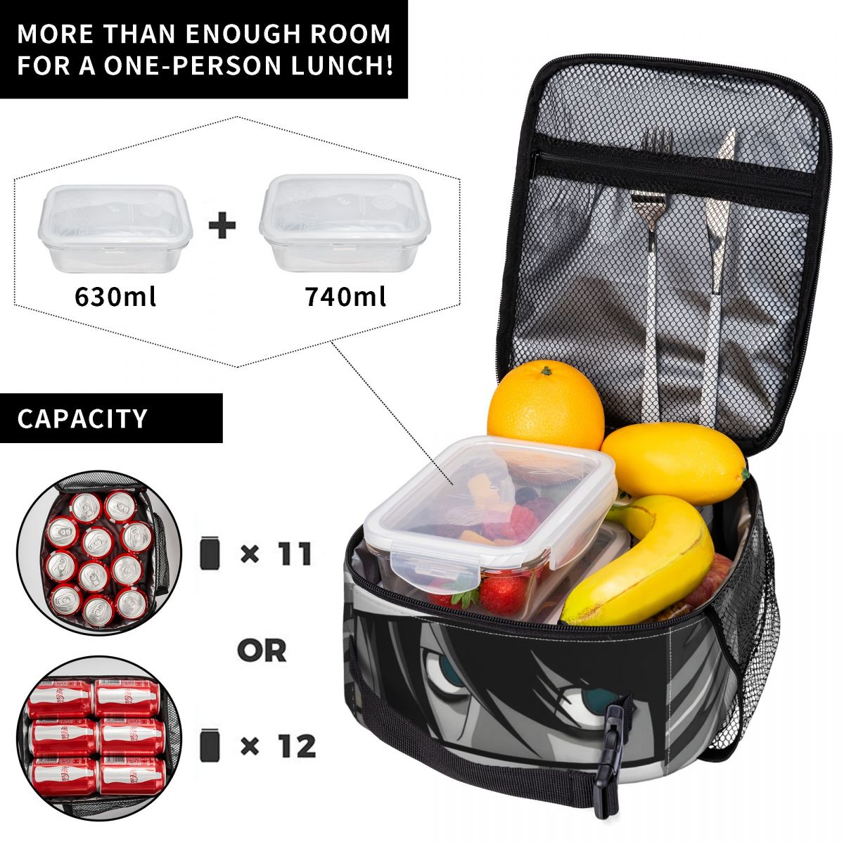 カスタムデスアニメノート断熱ランチバッグ女性用ポータブルラン - Food Storage Notes のレビューと価格